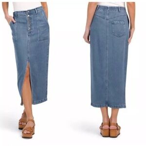 Young Fabulous & Broke denim midi front slit skirt